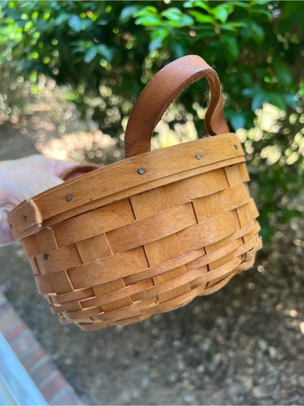 Longaberger Round Basket with Leather Loop Handles